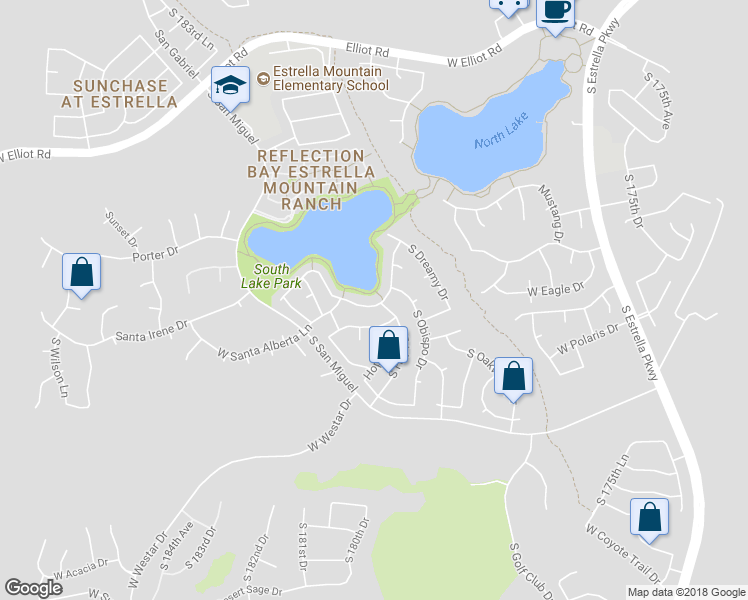 map of restaurants, bars, coffee shops, grocery stores, and more near 18022 West San Alejandro Drive in Goodyear