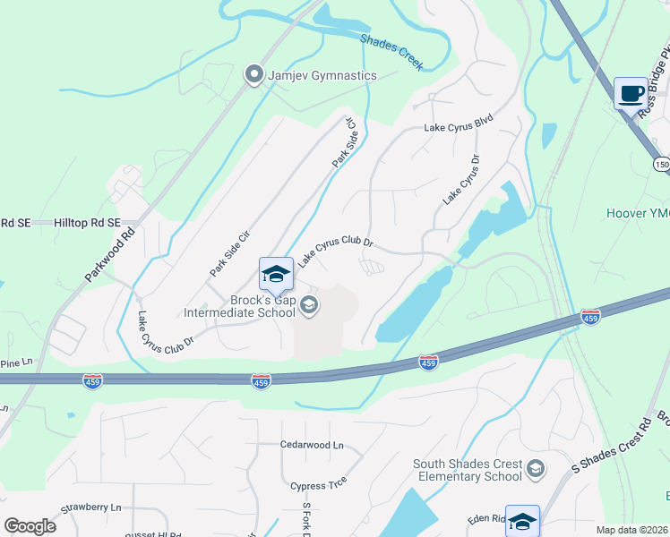 map of restaurants, bars, coffee shops, grocery stores, and more near 1658 Lake Cyrus Club Drive in Birmingham