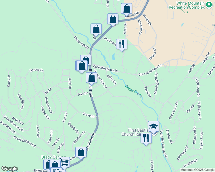 map of restaurants, bars, coffee shops, grocery stores, and more near 112 Wiley Road in Ruidoso