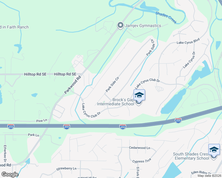 map of restaurants, bars, coffee shops, grocery stores, and more near 5154 Park Side Circle in Birmingham