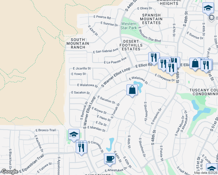 map of restaurants, bars, coffee shops, grocery stores, and more near 4346 East Yowy Street in Phoenix
