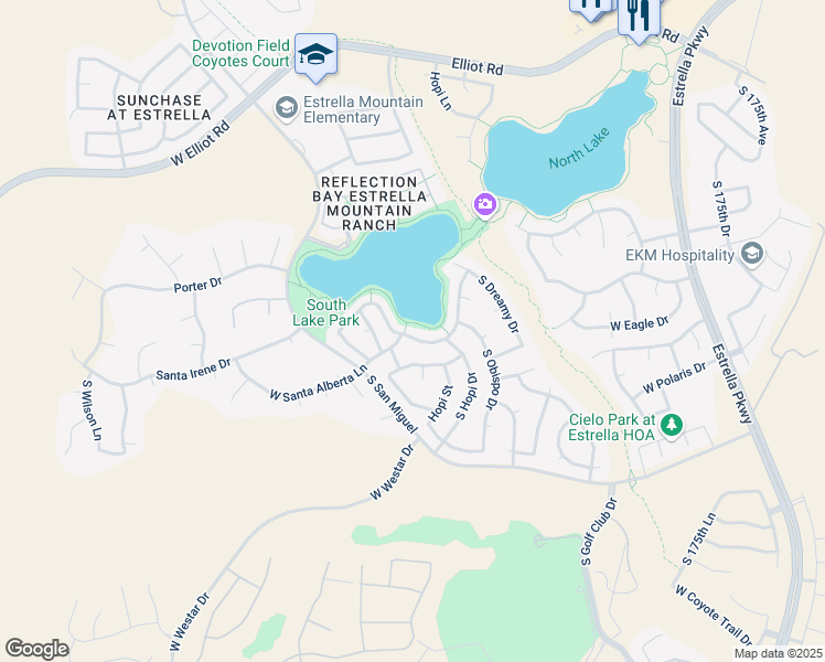 map of restaurants, bars, coffee shops, grocery stores, and more near 18088 West San Alejandro Drive in Goodyear