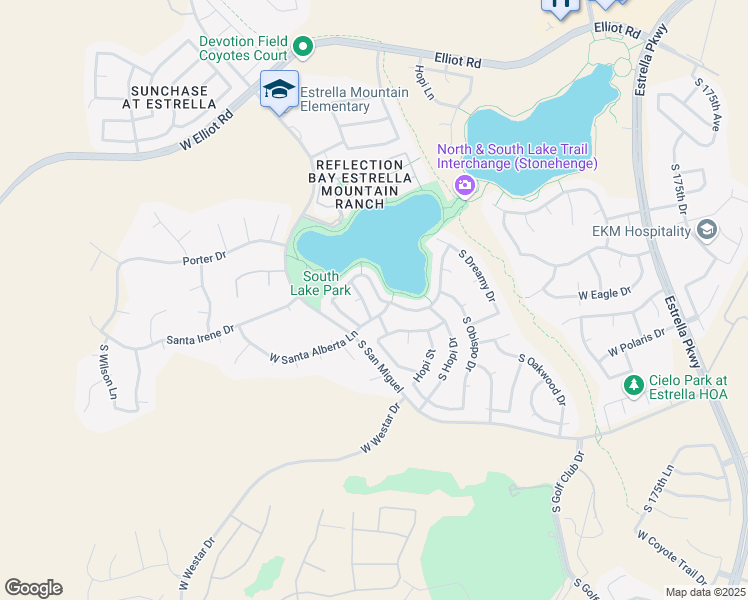 map of restaurants, bars, coffee shops, grocery stores, and more near 18107 West San Alejandro Drive in Goodyear