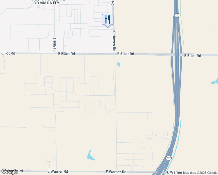 map of restaurants, bars, coffee shops, grocery stores, and more near 11186-11598 South Hawes Road in Mesa