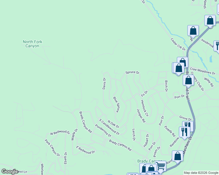 map of restaurants, bars, coffee shops, grocery stores, and more near 168-178 Davis Drive in Ruidoso