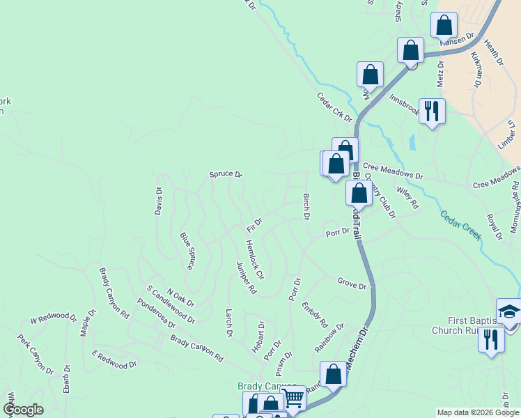 map of restaurants, bars, coffee shops, grocery stores, and more near 407 Grove Drive in Ruidoso