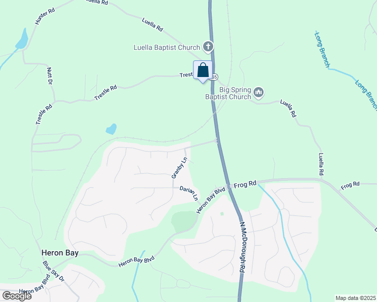 map of restaurants, bars, coffee shops, grocery stores, and more near 1461 Granby Lane in Locust Grove