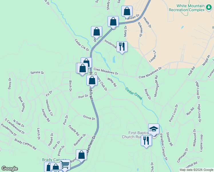 map of restaurants, bars, coffee shops, grocery stores, and more near 112 Wiley Road in Ruidoso