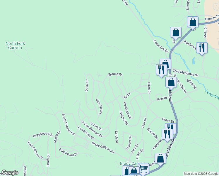 map of restaurants, bars, coffee shops, grocery stores, and more near 219 Juniper Road in Ruidoso