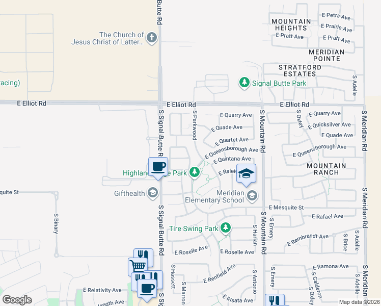map of restaurants, bars, coffee shops, grocery stores, and more near 3757 South Saint Claire in Mesa
