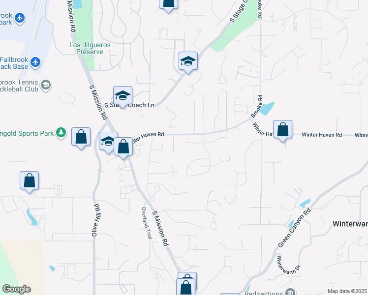 map of restaurants, bars, coffee shops, grocery stores, and more near 1107 Shadowcrest Lane in Fallbrook