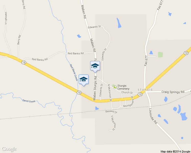 map of restaurants, bars, coffee shops, grocery stores, and more near Maben Sturgis Road in Sturgis