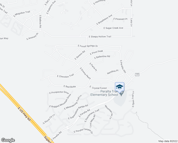 map of restaurants, bars, coffee shops, grocery stores, and more near 12209 East Chiricahua Place in Gold Canyon