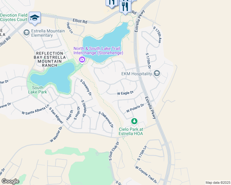 map of restaurants, bars, coffee shops, grocery stores, and more near 11006 Indian Wells Drive in Goodyear