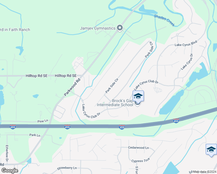 map of restaurants, bars, coffee shops, grocery stores, and more near 5154 Park Side Circle in Birmingham