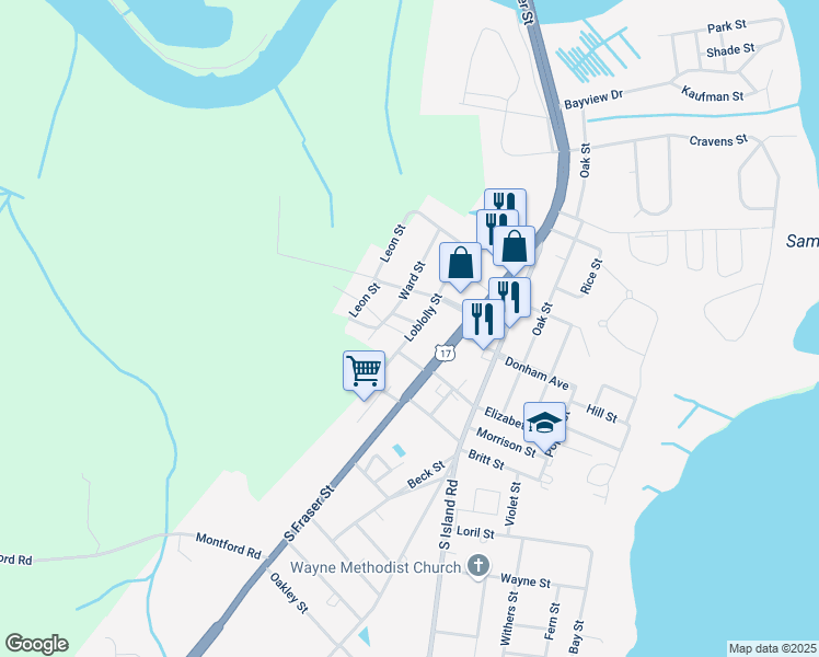 map of restaurants, bars, coffee shops, grocery stores, and more near 2012 Loblolly Street in Georgetown