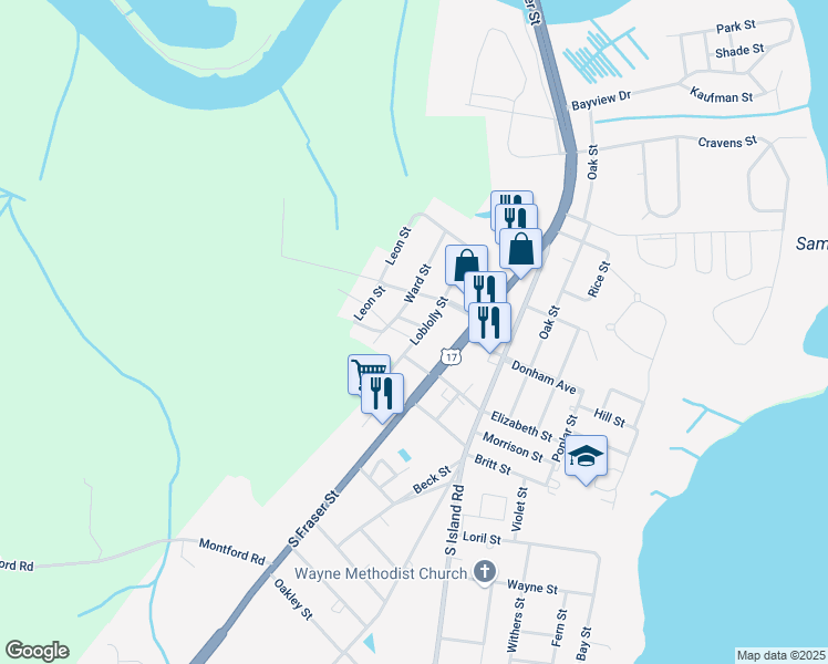 map of restaurants, bars, coffee shops, grocery stores, and more near 2012 Loblolly Street in Georgetown