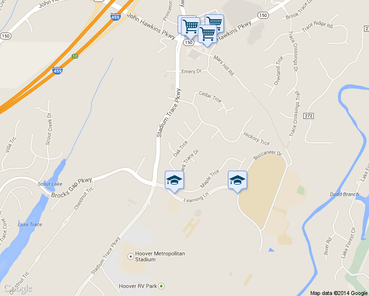 map of restaurants, bars, coffee shops, grocery stores, and more near 357 Oak Trce in Birmingham