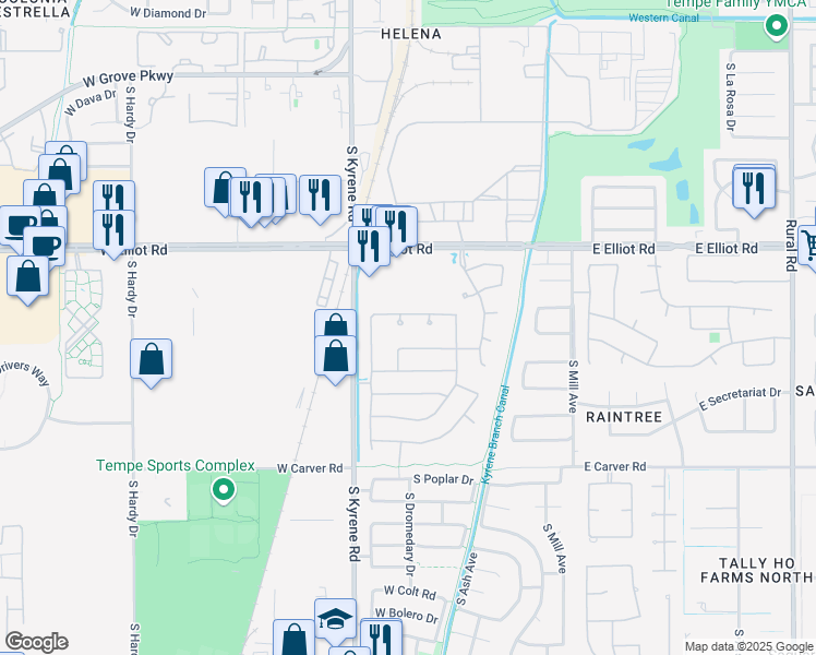 map of restaurants, bars, coffee shops, grocery stores, and more near 419 West Louis Way in Tempe