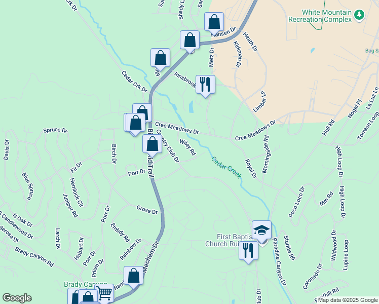 map of restaurants, bars, coffee shops, grocery stores, and more near 112 Wiley Road in Ruidoso