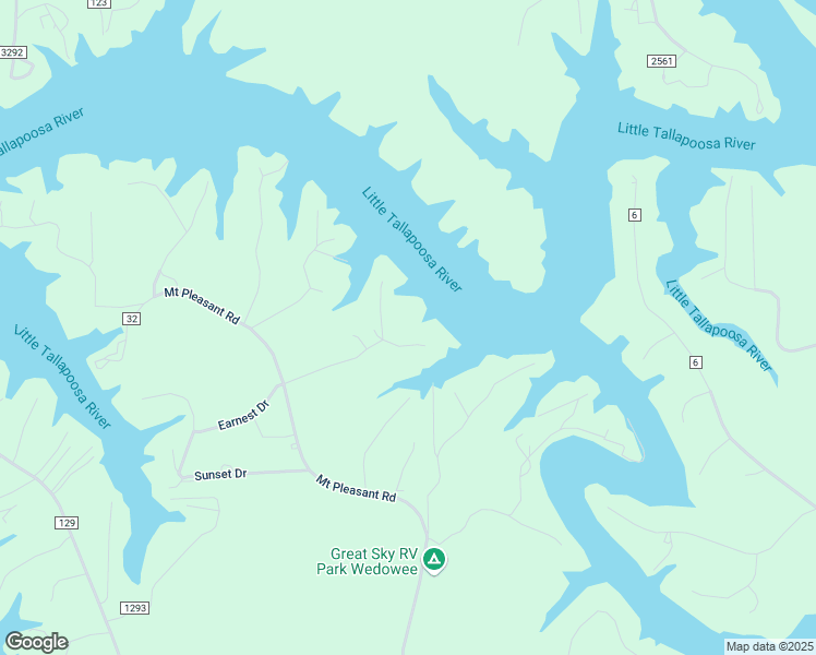 map of restaurants, bars, coffee shops, grocery stores, and more near 357 La Donna Drive in Wedowee