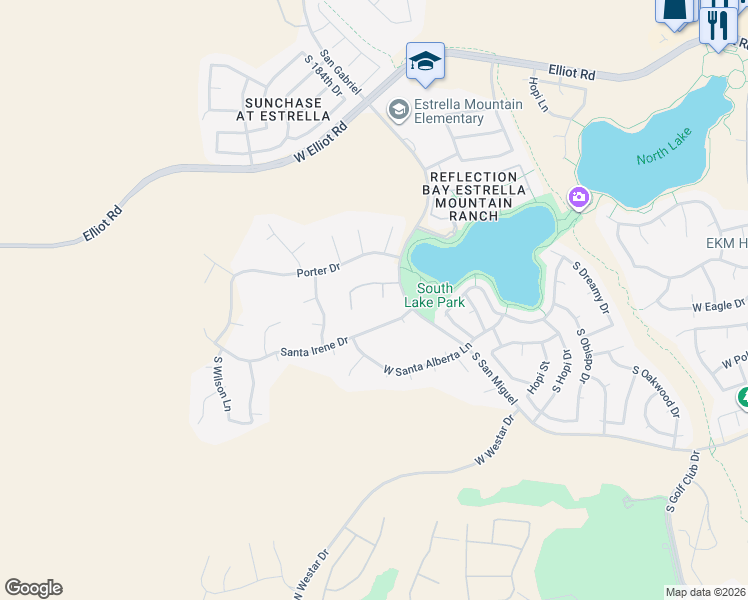 map of restaurants, bars, coffee shops, grocery stores, and more near 11036 Blossom Drive in Goodyear