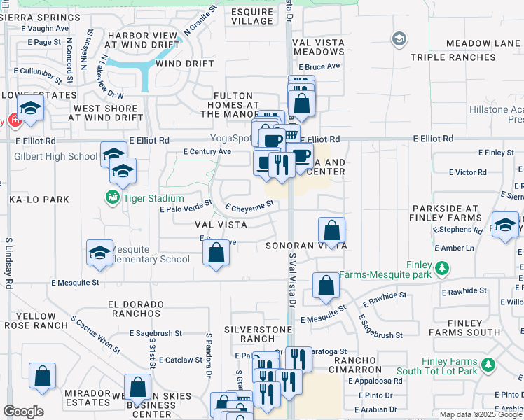 map of restaurants, bars, coffee shops, grocery stores, and more near 1509 East Cheyenne Street in Gilbert