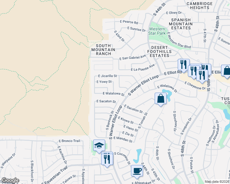 map of restaurants, bars, coffee shops, grocery stores, and more near 11023 South Tewa Street in Phoenix