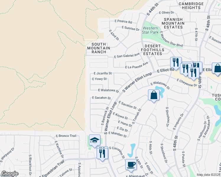 map of restaurants, bars, coffee shops, grocery stores, and more near 11023 South Tewa Street in Phoenix