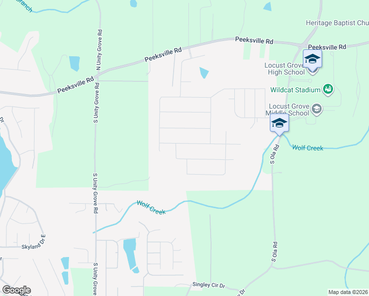 map of restaurants, bars, coffee shops, grocery stores, and more near Peeksville Trail in Locust Grove