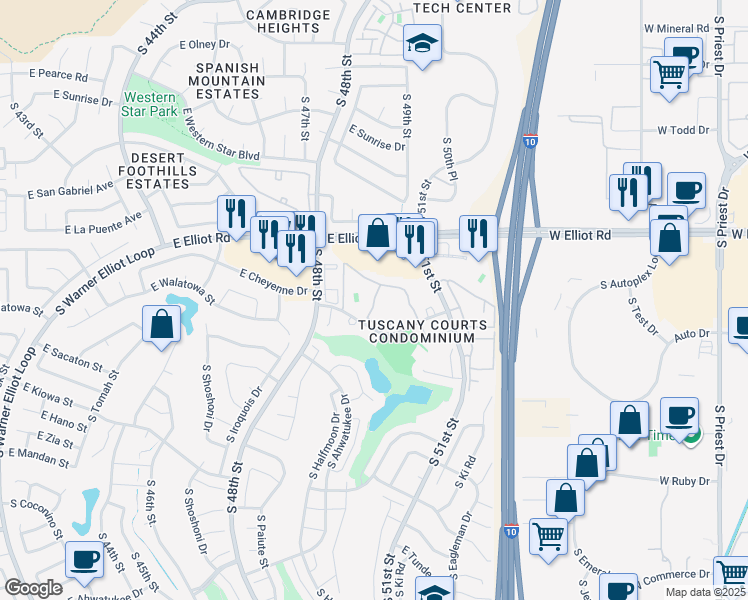 map of restaurants, bars, coffee shops, grocery stores, and more near 5010 East Cheyenne Drive in Phoenix