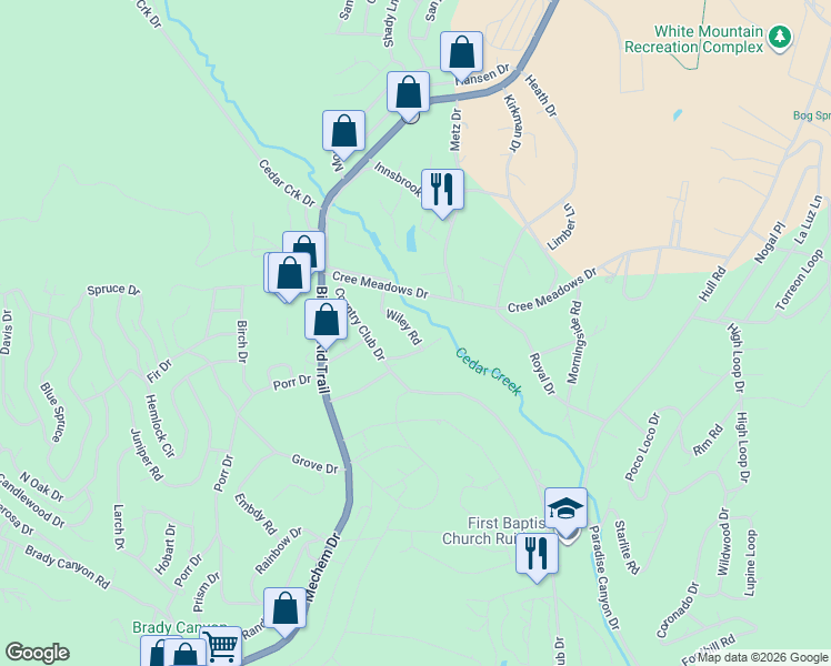 map of restaurants, bars, coffee shops, grocery stores, and more near 112 Wiley Road in Ruidoso