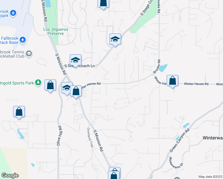 map of restaurants, bars, coffee shops, grocery stores, and more near 1107 Shadowcrest Lane in Fallbrook