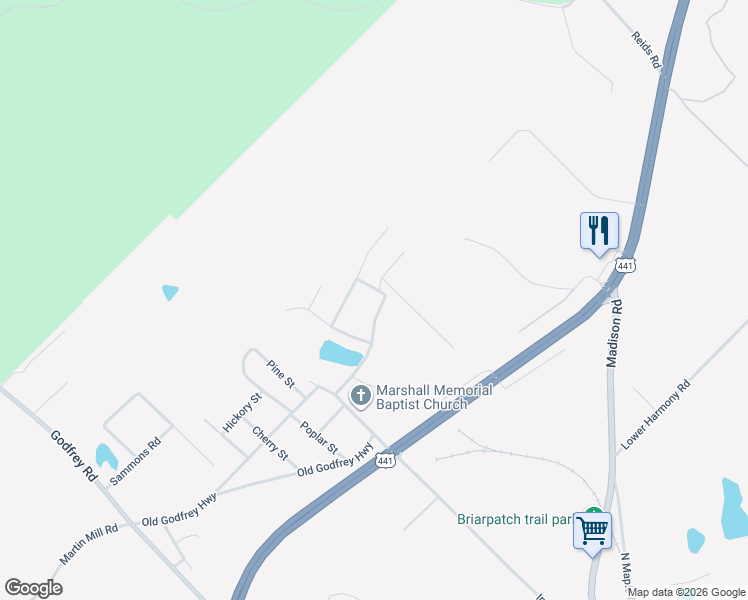 map of restaurants, bars, coffee shops, grocery stores, and more near 105 Imperial Lakeview Drive in Eatonton