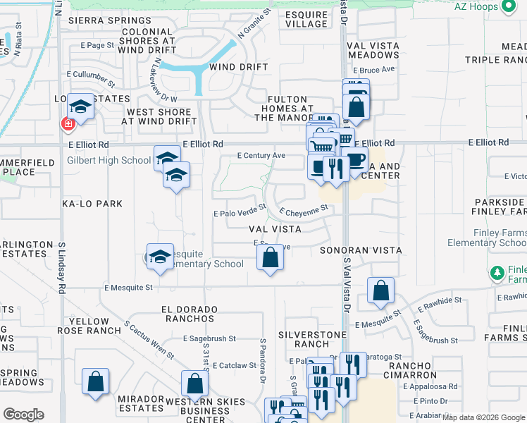 map of restaurants, bars, coffee shops, grocery stores, and more near 208 South Quartz Street in Gilbert