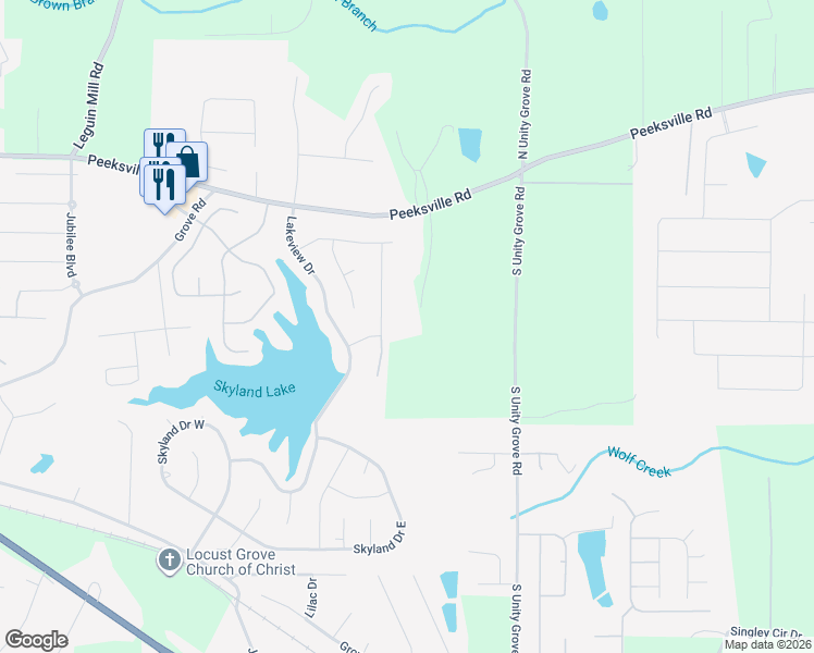 map of restaurants, bars, coffee shops, grocery stores, and more near 165 Ingrams Lane in Locust Grove