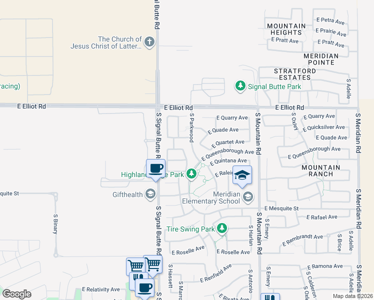 map of restaurants, bars, coffee shops, grocery stores, and more near 3757 South Saint Claire in Mesa