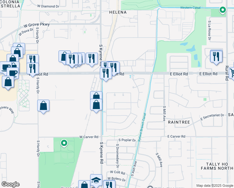 map of restaurants, bars, coffee shops, grocery stores, and more near 419 West Louis Way in Tempe