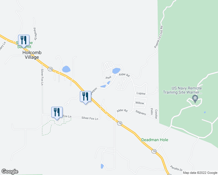 map of restaurants, bars, coffee shops, grocery stores, and more near 34789 California 79 in Warner Springs