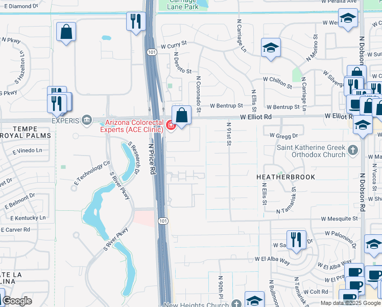 map of restaurants, bars, coffee shops, grocery stores, and more near 2951 West Marlboro Drive in Chandler