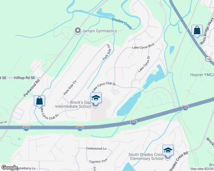 map of restaurants, bars, coffee shops, grocery stores, and more near 1658 Lake Cyrus Club Drive in Birmingham