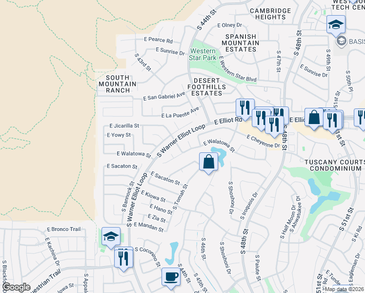 map of restaurants, bars, coffee shops, grocery stores, and more near 4346 East Yowy Street in Phoenix