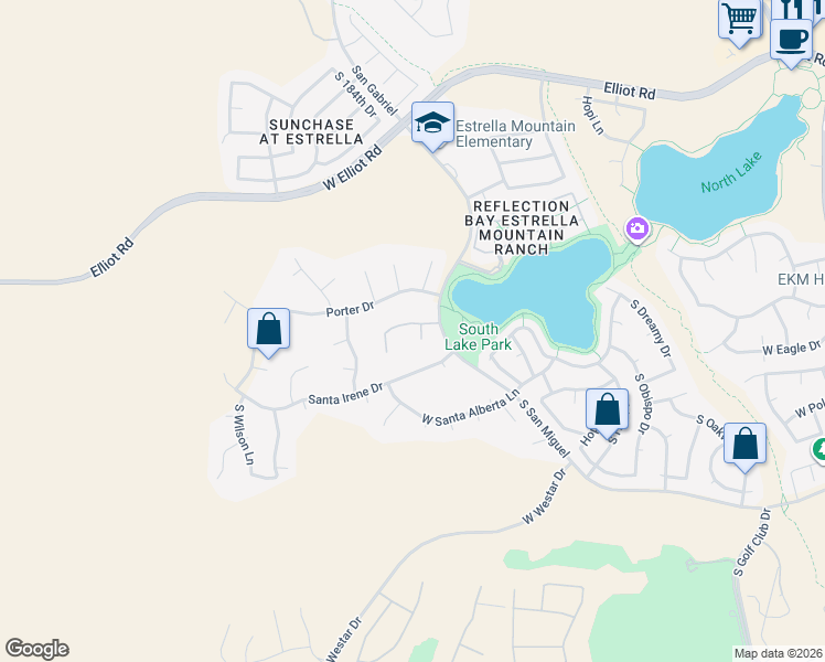 map of restaurants, bars, coffee shops, grocery stores, and more near 11036 Blossom Drive in Goodyear