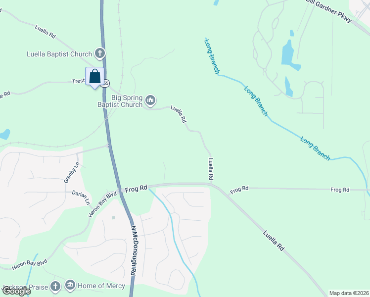map of restaurants, bars, coffee shops, grocery stores, and more near 1360 Luella Road in Locust Grove
