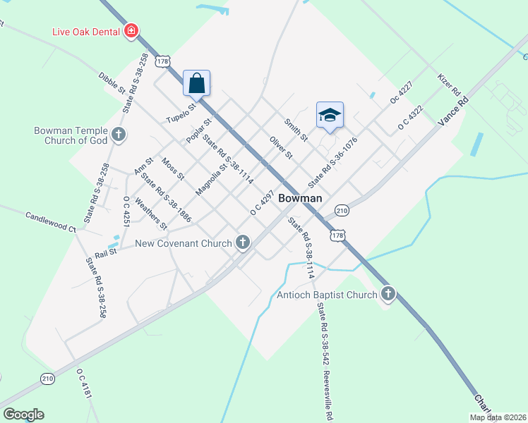 map of restaurants, bars, coffee shops, grocery stores, and more near 1112 Dibble Street in Bowman