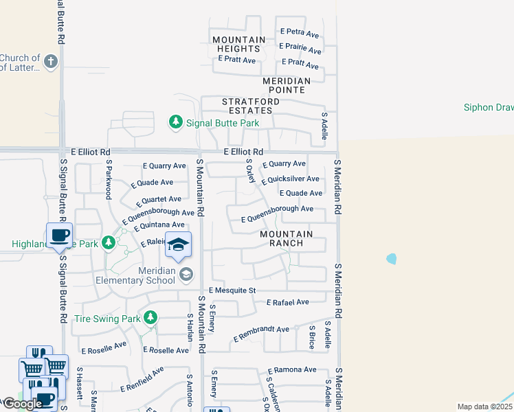 map of restaurants, bars, coffee shops, grocery stores, and more near 11330 East Queensborough Avenue in Mesa