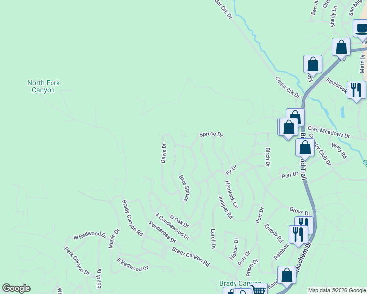 map of restaurants, bars, coffee shops, grocery stores, and more near 207 Blue Spruce in Ruidoso