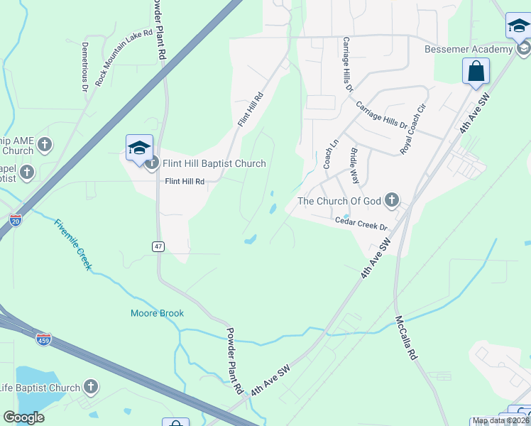 map of restaurants, bars, coffee shops, grocery stores, and more near 800 Cedar Creek Drive in Bessemer