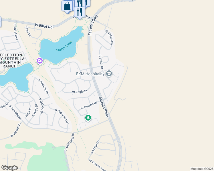 map of restaurants, bars, coffee shops, grocery stores, and more near 17508 West Copper Ridge Drive in Goodyear