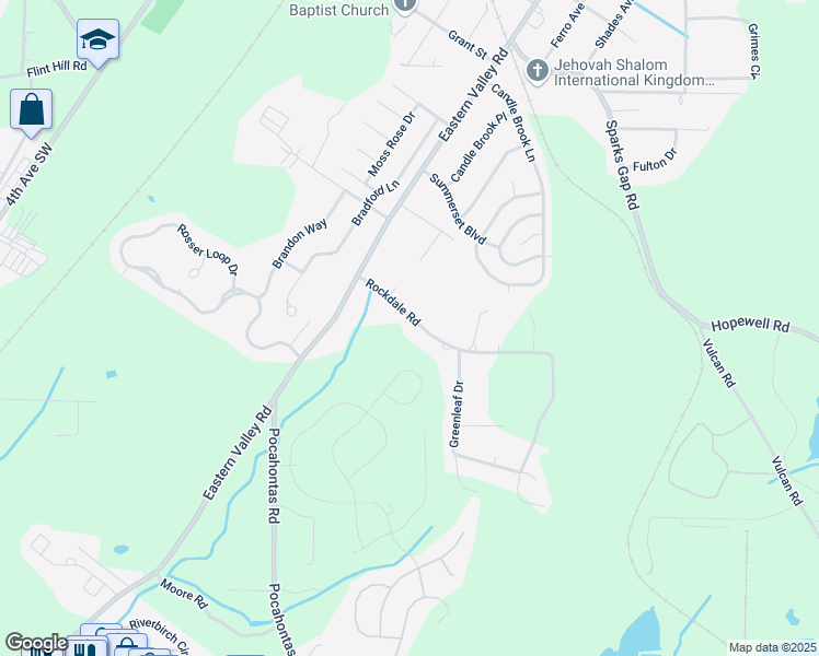 map of restaurants, bars, coffee shops, grocery stores, and more near 5589 Rockdale Road in Bessemer